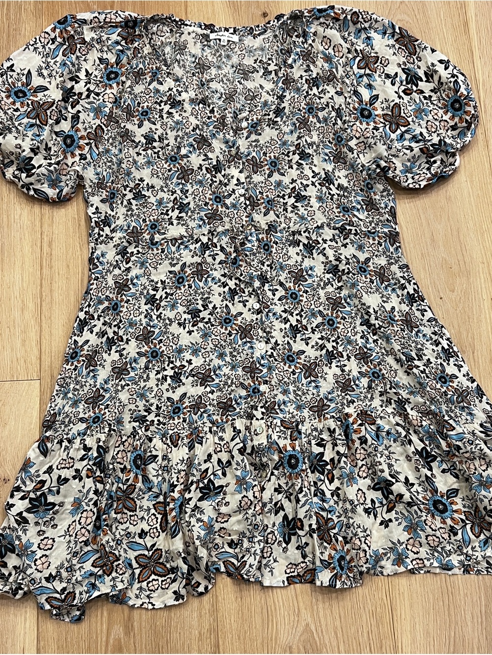 Another Love Floral Puff Sleeve Mini Dress — Size XL